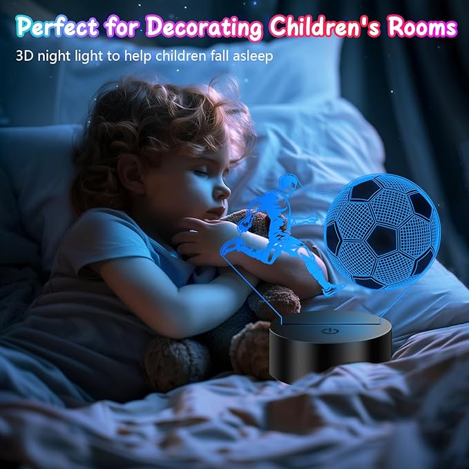 Soccer Gifts for Boys 8-15【Upgraded Athlete icon Version】, 3D Illusion Soccer Lamp Easter Gifts for Kids Teens Boys Girls, 10 Year Old Boy Birthday Gifts for Kids, Boys Room Decor