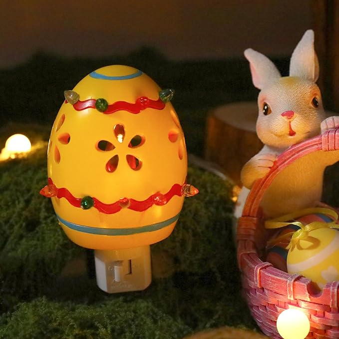 Easter Egg Decorative Nightlight,Easter Campfire Flickering Nightlight, Plug into Wall Easter Night Light with Switch Easter Home Decor