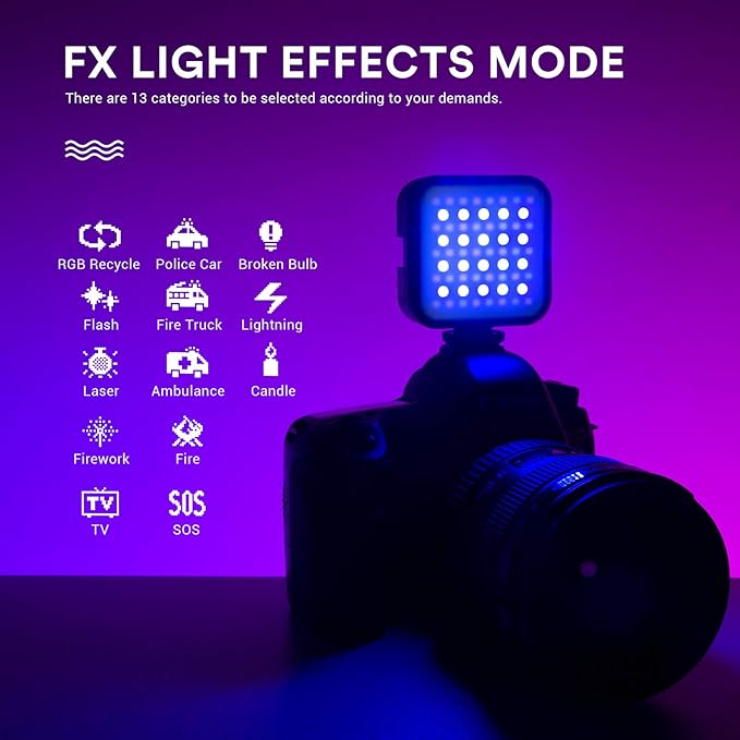 Godox LED6R RGB Video Light,360° Full Color LED Camera Light,HSI Adjustable 36000 Colors,CCT Bicolor 3200K～6500K,CRI 95,13 Scene Modes,Portable Photography Lighting Support Magnetic Attraction