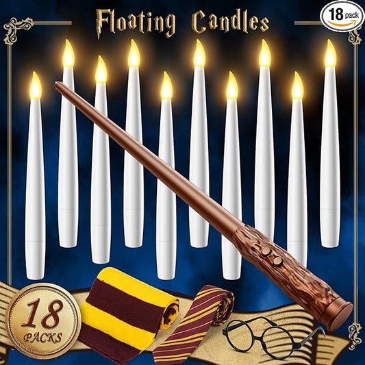 Floating Candles with Wand Remote 18PCS - Christmas Hanging Candle with Glasses, Tie, Scarf, Magic Flameless Taper Candles Floating Lights Gifts for Xmas Decorations Wedding Birthday Party Decor