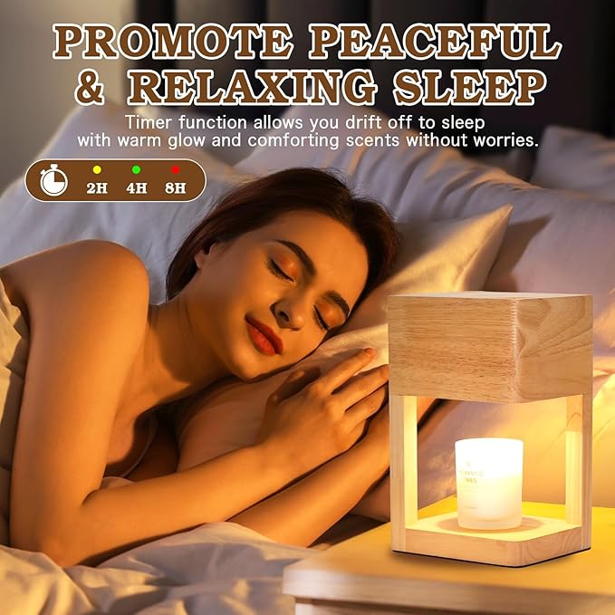 Candle Warmer Lamp Wood with Timer, Dimmable Electric Candle Lamp Warmer for Jar Candles, 2 * 35 Watt Bulb, Birthday Gifts for Women Mom, Decorative Wooden Candle Lamp for Bedroom Home Decor