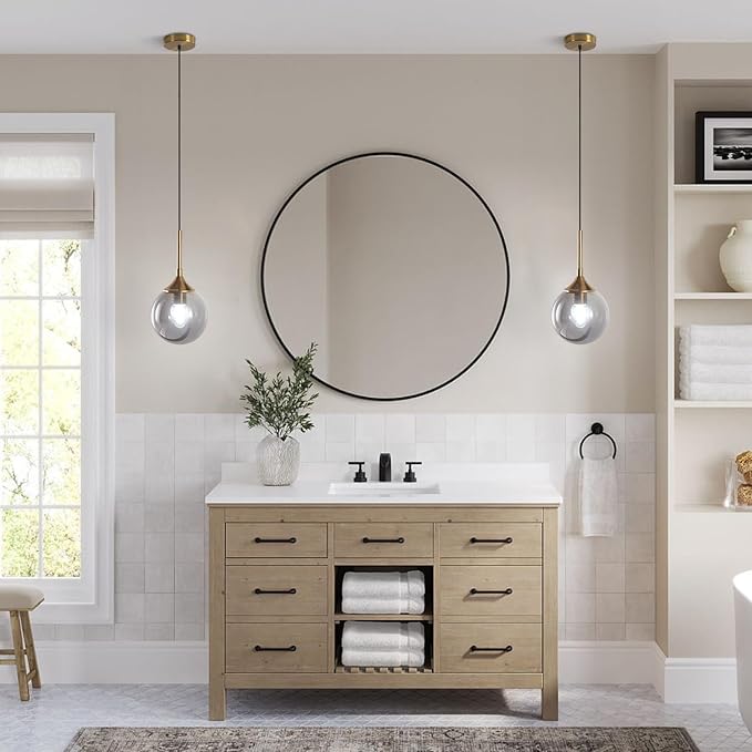 KCO Lighting Modern 1-Light Globe Pendant Light Mid Century Large Single Smoke Glass Hanging Light Brushed Brass Adjustable Pendant Light Fixture for Living Room Kitchen Island