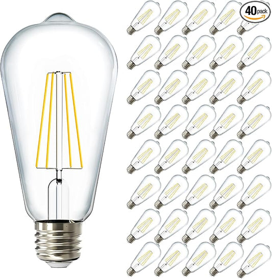 Sunco 40 Pack Edison Bulbs LED ST64, Clear Vintage Filament Waterproof Bulb, 800 LM, 8W (60W Equivalent), ST19, 4000K Cool White, E26 Medium Base, Decorative Dimmable UL