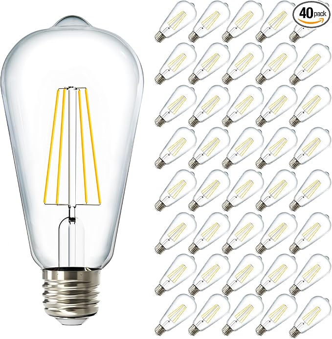Sunco 40 Pack Edison Bulbs LED ST64, Clear Vintage Filament Waterproof Bulb, 800 LM, 8W (60W Equivalent), ST19, 6000K Daylight Deluxe, E26 Medium Base, Decorative Dimmable UL