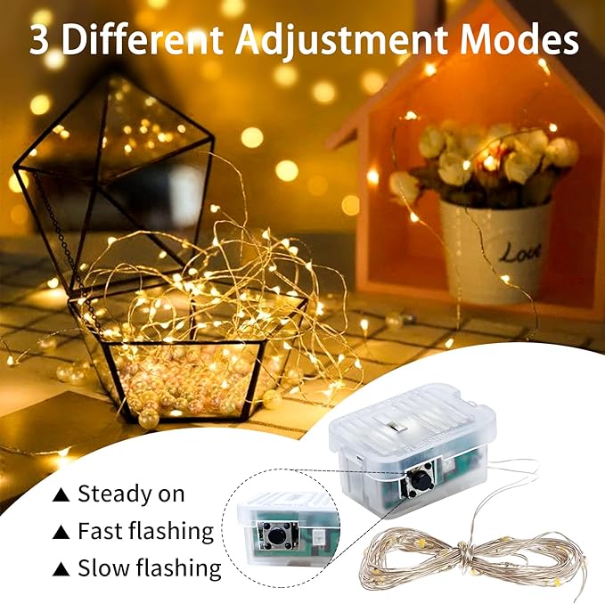 24 Pack Fairy Lights 7Ft 20 LED Twinkle String Lights 3 Modes Battery Operated Waterproof Firefly Starry for Mason Jar Wedding Birthday Party Table Centerpieces Bedroom Christmas,Warm White