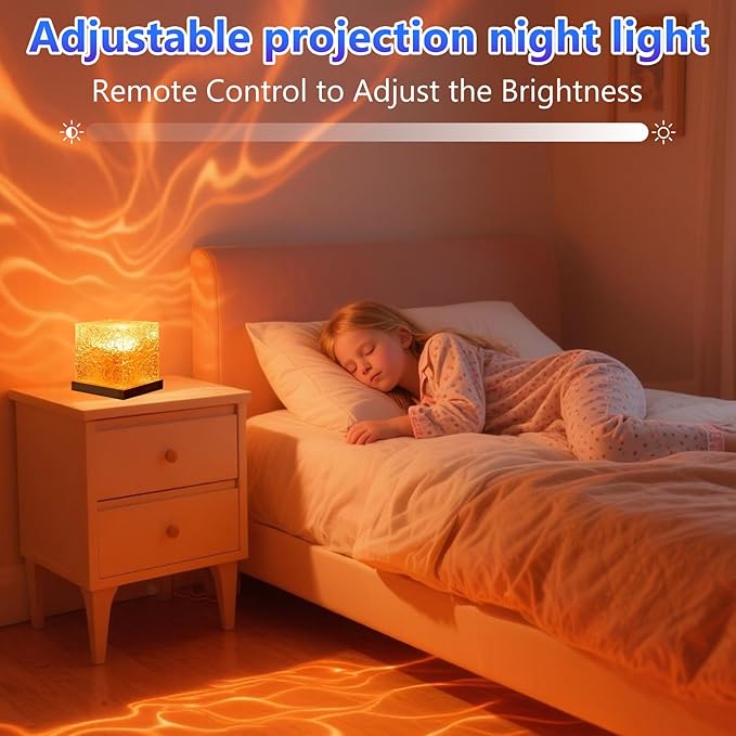 Ocean Wave Lights Projector Rechargeable, Touch Cube Color Changing Light with 16 Colors 4 Modes Dimmable Cordless Mood Lamp for Shower, Ambient Lighting for Bedroom and Bathroom