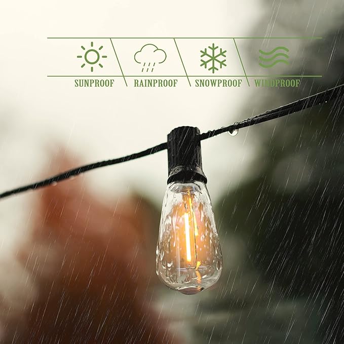 DAMAING Outdoor String Lights 200 FT Waterproof Patio Lights with 102 ST38 Shatterproof LED Bulbs, Dimmable Vintage Edison String Lights for Outside House Backyard Porch Gazebo Party,2-Pack x 100ft