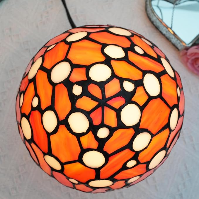 Orange Mushroom Lamp Bedroom Bedside retro Decor Art Nightstand unique Led Small Night Light Unique Esthetic Cute Kids Girls Vintage Home Ceramic Desk Tiffany Style Stained Glass Table Lamps