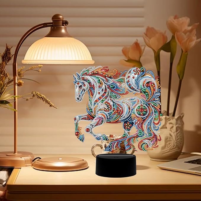 Gorgeous Horse Diamond Art Painting Night Light,Diamond Art Painting Kits Desktop Touch Lamp Ornaments for Tabletop Decor Diamond Art Accessories for Adult Beginner Bedrooms Living Room