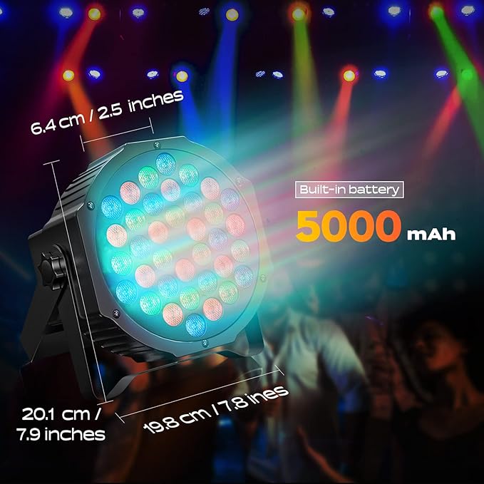 Rechargeable Stage Par Lights U`King RGB 36 LED Battery Powered Par Wireless Uplights with DMX and Remote Control Uplighting Light for DJ Disco Events Wedding Birthday Party Indoor Live Show Bar