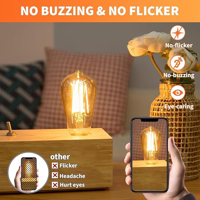 ST19 LED Bulb 6W Equivalent 60W 2700k Warm White 120V, 12 Pack Ivyemons High Output ST19 LED Bulb Dimmable, No Flicker ST 19 E26 Base Led Bulb,ST 19 LED Edison Light Bulbs for Indoor/Outdoor Lighting.