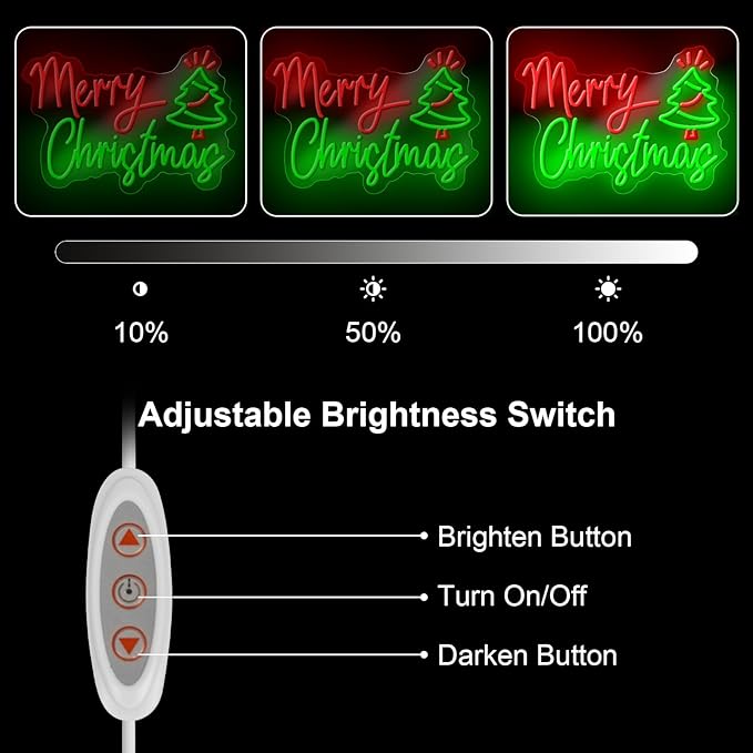 Merry Christmas Neon Sign, Dimmable Xmas Led Sign for Art Wall Decor, Merry Christmas Light Up Sign for Indoor Party Backdrop Bedroom Bar Pub Club Wedding Decor