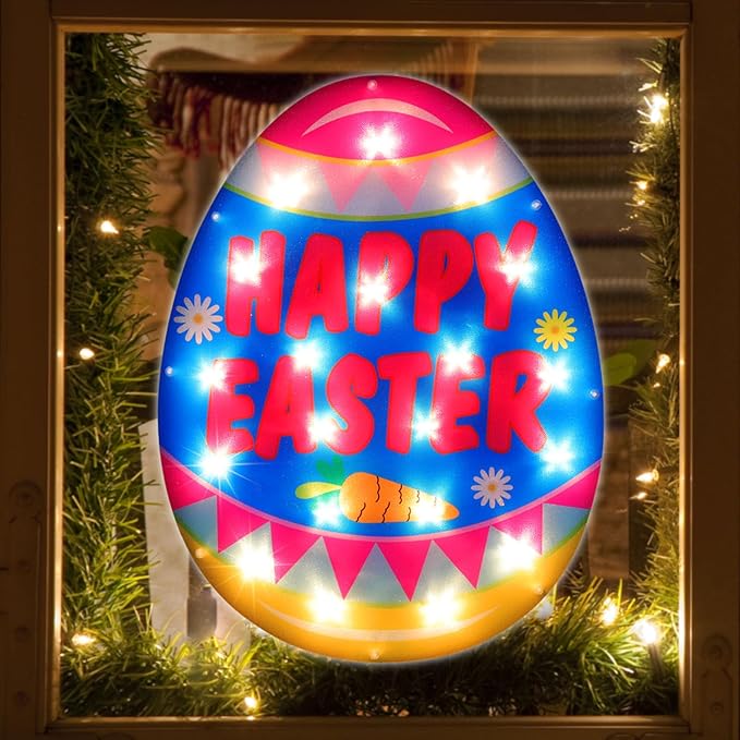 LAMPHOME Light Up Easter Eggs Waterproof Indoor Outdoor String Lights for Easter Window Decoration, Party, Garden