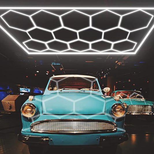 LED Hexagon Garage Light - Super Bright Car Detailing Shop LED Garage Lights, Hexagon Ceiling Lighting System for Home Gym Workshop Basement Warehouse