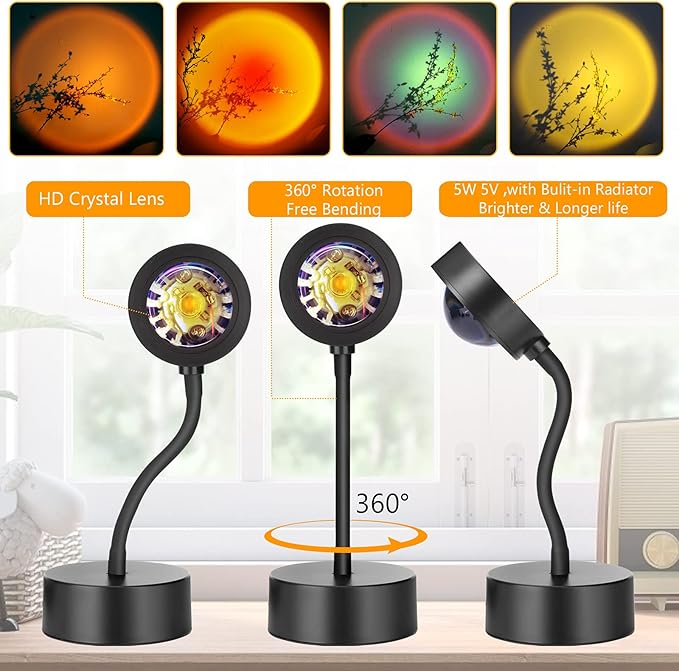 Sunset Lamp - 4 in 1 Projection Sun Lamp Create a Romantic Light with Rainbow, Sunset, Sunset Red and Sun Effect
