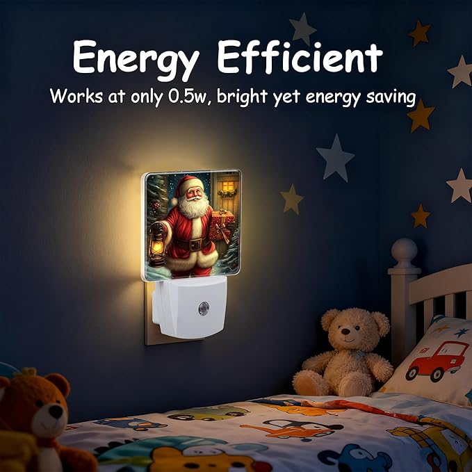 Christmas Santa Claus with Gifts Night Light for Kids, Dusk-to-Dawn Auto Sensor Plug in Night Light, 0.5W Energy Saving Non-Toxic Design for Bedroom/Bathroom, Ideal Gifts for Women, Men & Kids