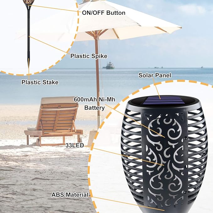 Solar Torch Light with Flickering Flame Outdoor Waterproof, Super Large Solar Tiki Torches, Landscape Decorative Lights for Yard, Garden, Pathway, Auto On/Off (1 Pack)