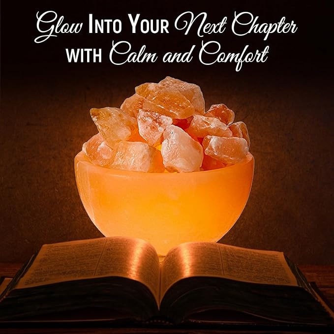 Himalayan Glow Natural Salt Crystal Massage Bowl Lamp with Touch Dimmer Switch and Wooden Base - Soothing Mood Light and Night Glow