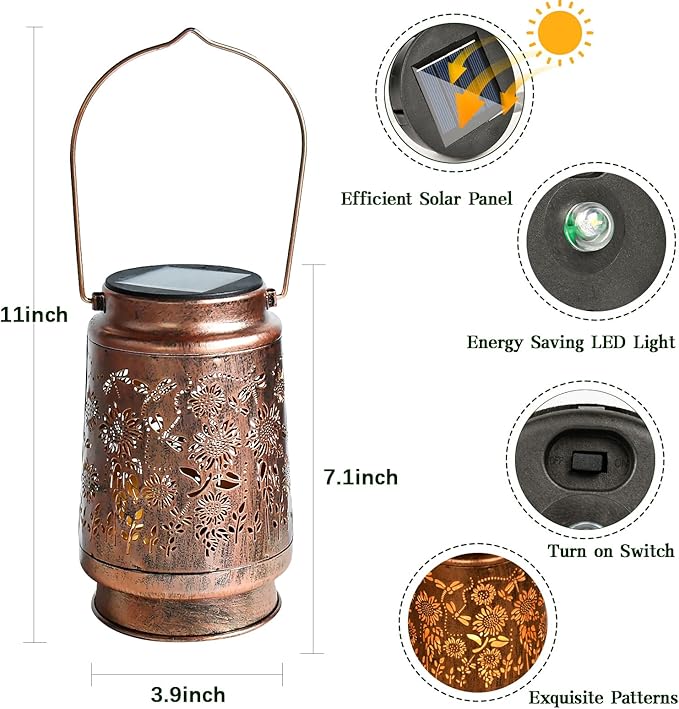 Garden Decoration Outdoor Solar Sunflower Lantern, Waterproof Dragonfly Hanging Solar Lights for Outside, Birthday Gifts for Women, Patio, Yard, Balcony, Deck Decoration,Holiday Gift