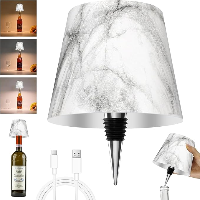 2025 New Bottle Lamp - LED Bottle Lights for Liquor & Wine Bottles, Cordless Lampshade, Whiskey Bottle Top Light, Bottle Stopper Night Light Kit, Rechargeable 3-Tone Touch-Dimmable