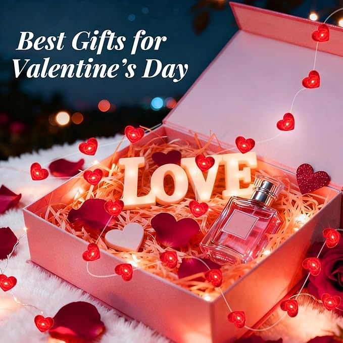 AIKEI 2 Pack Valentines LED Fairy Lights Battery Operated, Red Heart String Lights Waterproof 7 Feet 20 Led Firefly Starry Lighting for Wedding Party Bedroom Table Valentine's Day Decoration