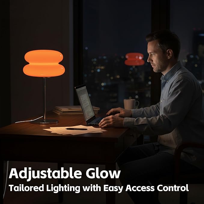 Bedroom Mushroom lamp, Medieval Modern Bedside Table lamp, dimmable Retro Egg Tart Headlight, Unique Home Mushroom Decoration Aesthetic Lovely Living(Orange)