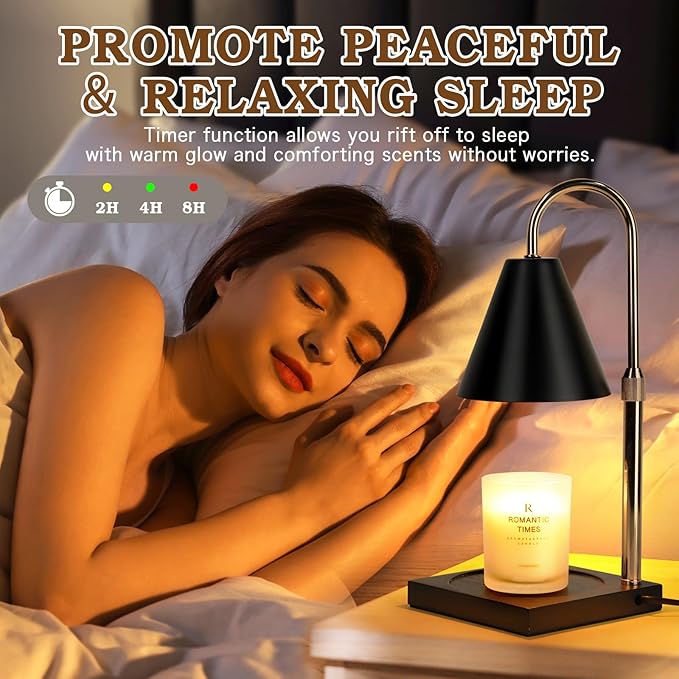 Candle Warmer Lamp with Timer Dimmer, Electric Candle Lamp Warmer for Bedroom Decor, Birthday Gifts for Women Mom, Height Adjustable Metal Candle Lamp, Home Decor for House Warming Gifts, Black