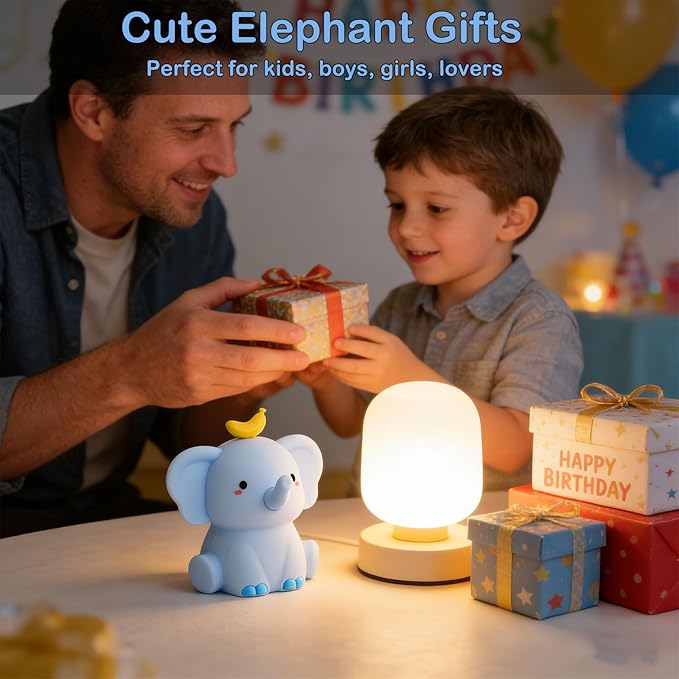 Elephant Lamp, Elephant Cute Night Light Gifts, Rechargeable Bedside Nightlight, Dimmable Squishy Silicone Animal Touch Lamp, Baby Room Decor, Small Night Light for Kids Teens Boys Girls Lovers