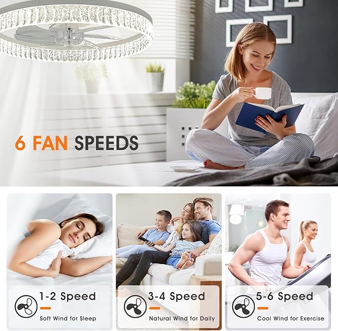 Ceiling Fans with Lights, 20'' Ceiling Fans with Lights and Remote, Low Profile Ceiling Fan with Light, 3 CCT & Dimmable, 6 Fan Speed, Remote&App Control Ceiling Fan for Bedroom, Living Room, Kitchen