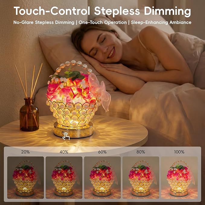 Portable Hydrangea Pearl-Handle Lamp – Cordless LED 3D-Printed Flower Light with 3-Color Touch Control, USB-C Rechargeable Table Centerpiece, Luxury Anniversary & Housewarming Gifts for Women
