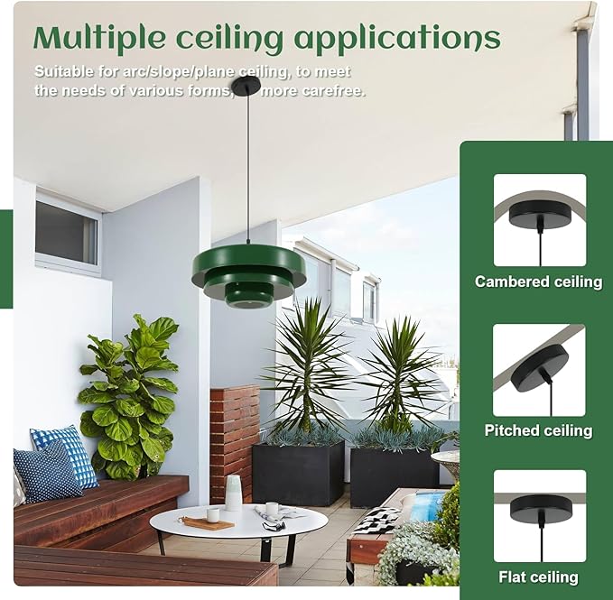 Set of 2 Green Pendant Lights, Small 3-Layer Metal Shade Chandeliers, Modern Farmhouse Island Lights for Kitchen Over Sink, Foyer, and Dining Room