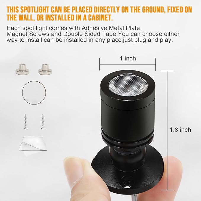 Taysing LED Spot Light Indoor Little Mini Spotlight Accent Lights for Display, Paintings, Pictures, Plants, Jewelry, Shelves, Cabinets, Posters, Showcase(Soft White-2 Pack Push Switch)