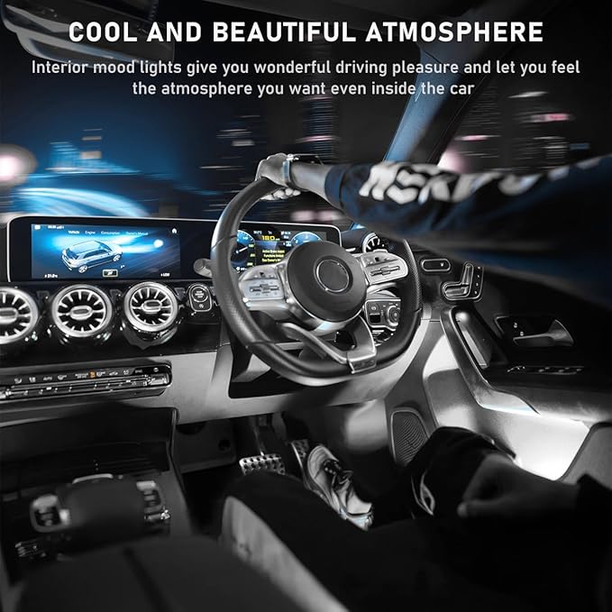 Car LED Strip Light, 48 LED RGB Auto Interior Atmosphere Lights, Cigarette Lighter Under Dash Ambient Night Light, Interior Lamp Lighting Kit (White, Cigarette Lighter)
