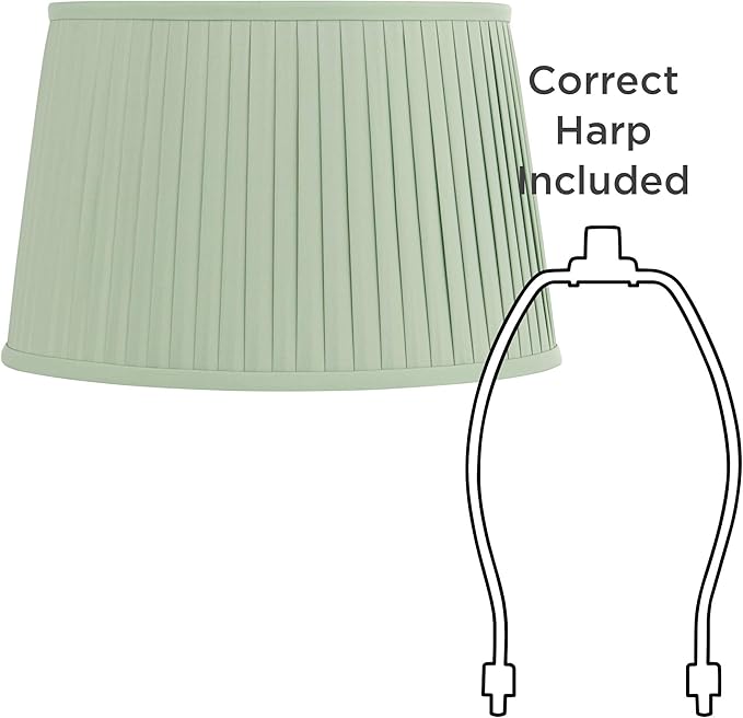 Mapo 14" Top x 17" Bottom x 11" High x 11" Slant Lamp Shade Replacement Large Celadon Green Drum Round Tapered Traditional Fabric Pleated Washer Harp Finial - Springcrest