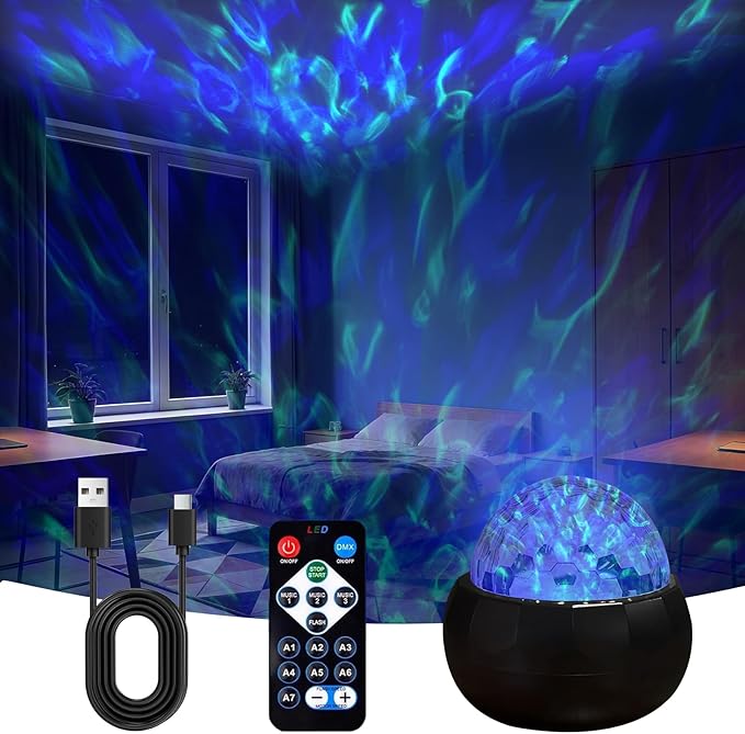 MAXROCK Projector Night Lights for Bedroom Decor, Ocean Waves Light Projector, Romantic Muticolor Night Lighting Lamp, Creative Gifts