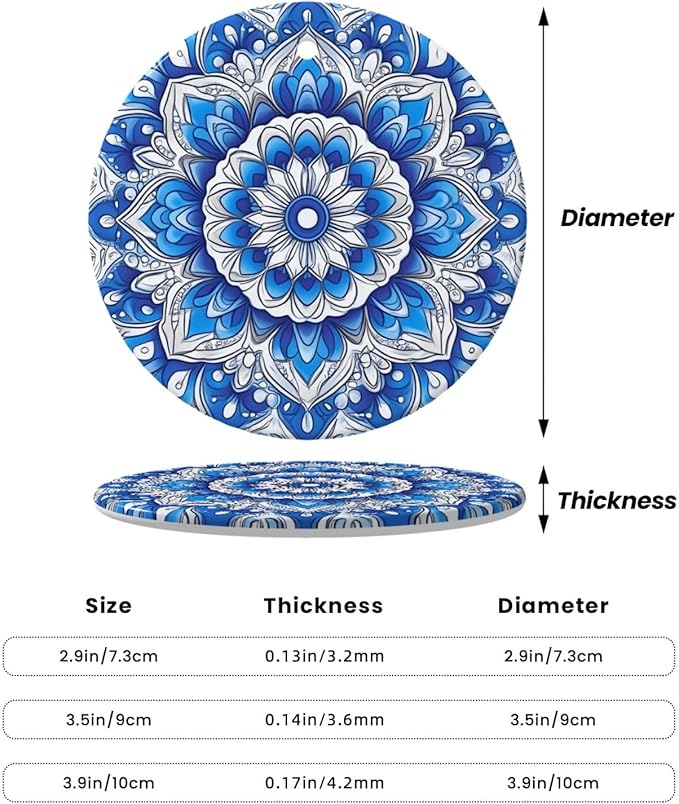 Bohemian Mandala Blue Christmas Ornaments, Christmas Decorations Xmas Tree Hanging Ornaments, Round Ceramic Festive Keepsake Gift for Xmas Decorations Holiday Home Decor