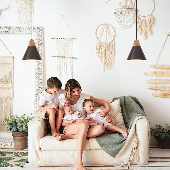 Farmhouse Pendant Light, Brown Pendant Light 2 Packs 9.4inch, Kitchen Pendant Lights, Pendant Lights Kitchen Island for Kitchen, Bedroom, Bar