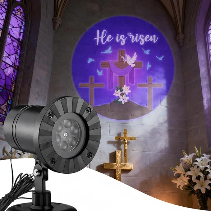 Easter He is Risen Outdoor Projector Christian Themed Holy Week Scene Vivid Holiday Projector Decorations for Garage Yard Garden Porch Door Wall Decor Party Gifts