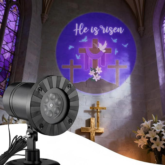 Easter He is Risen Outdoor Projector Christian Themed Holy Week Scene Vivid Holiday Projector Decorations for Garage Yard Garden Porch Door Wall Decor Party Gifts