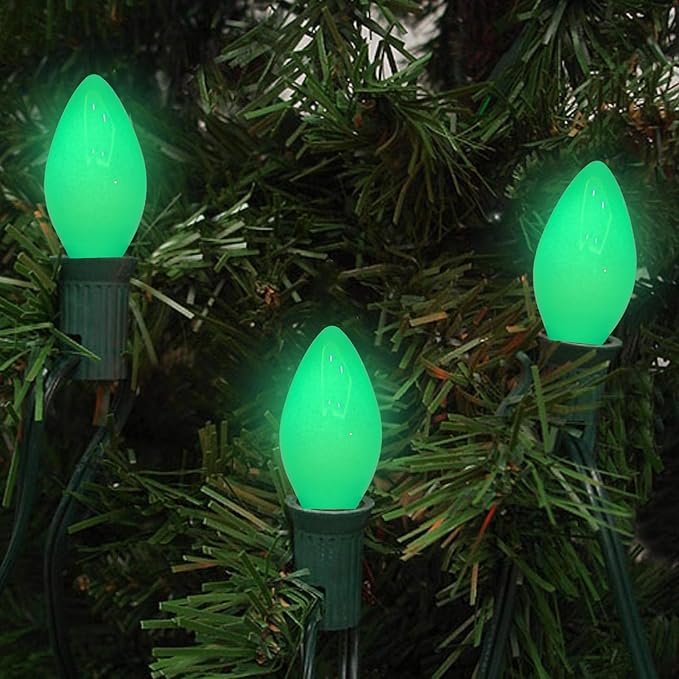 25 Pack C7 Green Replacement Light Bulbs, C7 LED Christmas Blubs for Christmas String Lights, E12 Candelabra Vintage Bulbs for Outdoor String Lights, Green