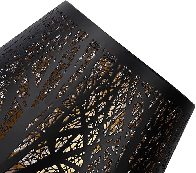 Etched Small Forest Metal Lampshade Top 6‘’ Bottom 10‘’ Height 7.5" Barrel Shade Lampshade Fits Most Table Lamp and Floor Lamp Spider, Outer Black and inner Gold
