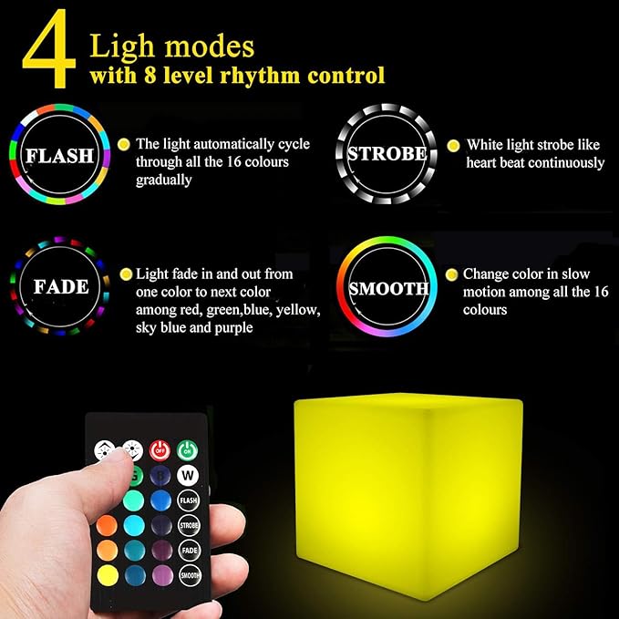 4-inch LED Cube Light, 16 RGB Color Changing Tesseract Cube Lamp with Remote, Waterproof Cordless Rechargeable Cubes Mood Lamp & Nursery Cosmic Cubes Night Light, Perfect Kids Toy Gift, Room Decor