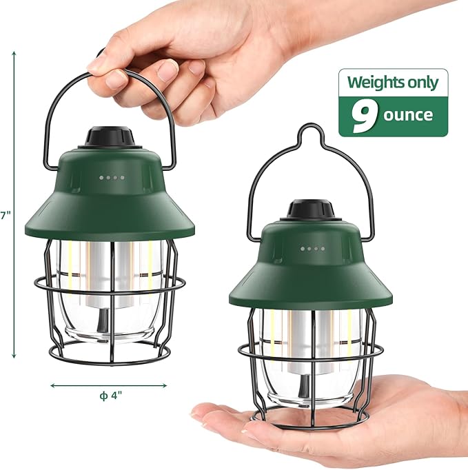 JINIU Rechargeable LED Camping Lantern, Mini Retro Portable Waterproof Lantern, 1000LM, 3 Light Modes (2700-6500K) Stepless Dimming Brightness, Hanging Tent Light for Camping, Power Outages