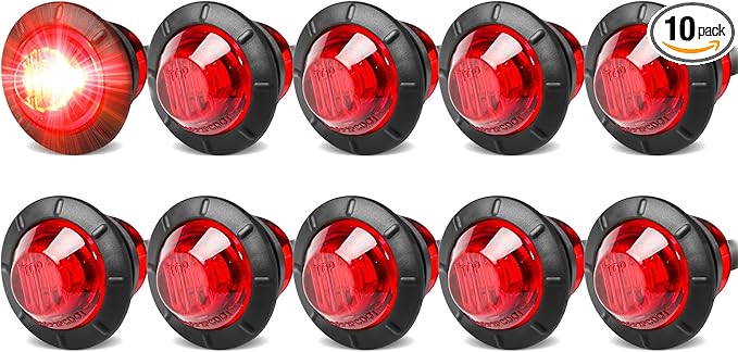 ALFU 10PCS Red 3/4" 12V LED Boat Interior Lights Marine Navigation Lights Clearance Marker Lights Round Bullet Side Indicator Lamps for Truck, Trailer, RV, Van, Boat, Bus, Caravan