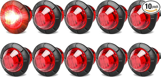 ALFU 10PCS Red 3/4" 12V LED Boat Interior Lights Marine Navigation Lights Clearance Marker Lights Round Bullet Side Indicator Lamps for Truck, Trailer, RV, Van, Boat, Bus, Caravan