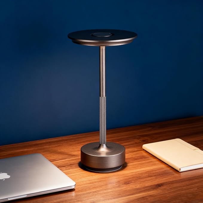 Cordless Table Lamp Rechargeable - 5000mAh Battery Operated LED Table Light with Touch Stepless Dimming - Portable Coffee Metal Outdoor Lamp for Patio, Restaurant, Living Room