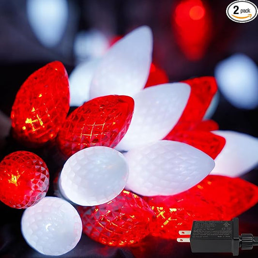 2-Pack Connectable Red and White C9 Christmas LED String Lights, Total 66 FT 100 LED Christmas Lights Plug in with 29V Safe Adapter, Waterproof Decorative Lights Indoor Outdoor for Xmas Decorations