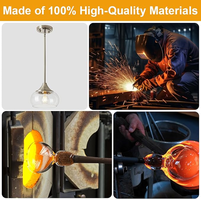Modern Pendant Lights for Kitchen Island, Brushed Nickel Pendant Light Fixtures with 8.5" Clear Glass Shade, Industrial Hanging Pendant Lights Fixture for Kitchen Island Dining Room Entryway 1 Pack