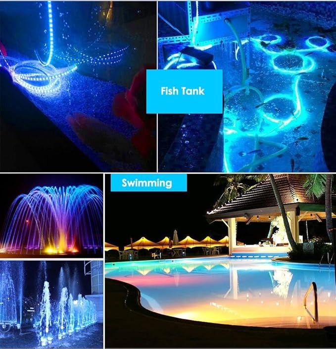 BSOD Outdoor LED Strip Lights Waterproof,Warm White IP68 Led Strip 12v Boat Underwater Lights 16.4ft 5050 SMD 300 Led Tube Flexible Rope Light for Swimming Pool Boat Fish Tank