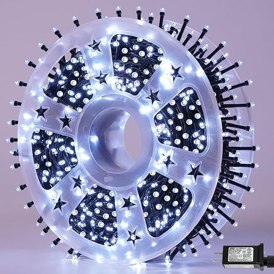 QITONG 500 LED 165ft Christmas White Lights, String Lights Outdoor Waterproof with 8 Modes, Green Wire Plug in Twinkle Light Indoor